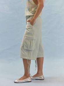 MUSERA Mid Rise Longline Cargo Denim Shorts With Flap Pockets Summer Casual Everyday Y2K Soft Social - Baby Blue - View 3
