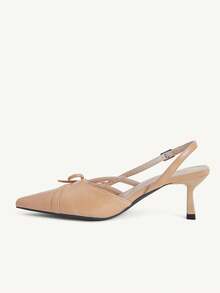 CUCCOO CHICEST Nude Pointed Stiletto Sandals, Elegant Style, Patent Leather Material, Bow Decoration, Party Commuting Light Mature Woman - Apricot - View 5