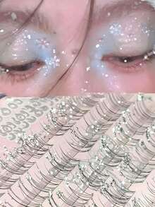Self-Adhesive Shiny Star Rhinestone False Eyelashes, Cool Fox Eye Glitter Lashes, Ideal For Cosplay, Shooting, Christmas & Daily Natural Makeup, Random Card Base - View 3