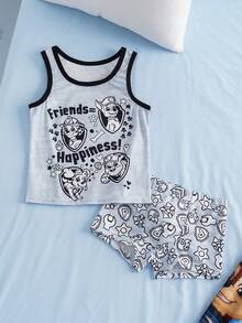 SHEIN | PAW Patrol Young Boy Summer Comfortable Dog Print Contrast Trim Tank Top And Shorts Underwear Set - Light Grey - View 3