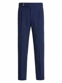 Manfinity Mode Men's Plus Size Button Pocket Striped Dress Pants, Formal, Old Money - Navy Blue - View 3