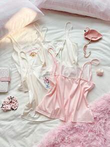 Slumberry CURVE Plus Size Women Sweet Cute Lace Camisole Dessert Ice Cream Cookie Print Knit Pajama Top 4pcs Set - Multicolor - View 6
