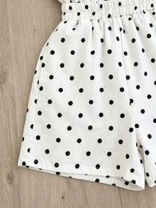 SHEIN Franclia 女款波點單排扣短袖上衣與短褲休閒日常套裝 - 白色 - 查看 5