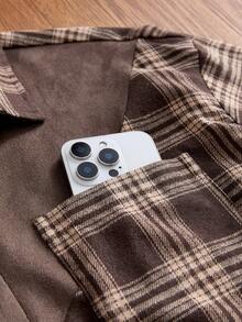 SWAVVY Spring/Summer Men's Patchwork Corduroy Short Sleeve Shirt - Khaki - View 6