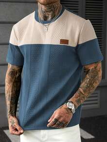 Manfinity Homme Camiseta casual de verano para hombre con bloques de color y patchwork - Agua verde azul - Ver 5