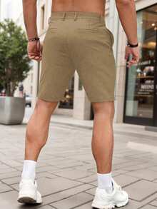 Manfinity Homme 男士夏季休閒百搭修身短褲 - 卡其色 - 查看 2