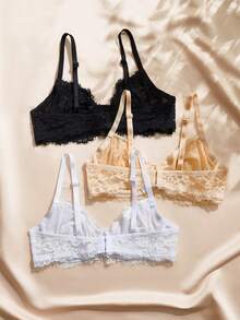 Charlaine Women's Lace Patchwork Sexy Daily Spaghetti Strap Bra - Multicolor - View 2