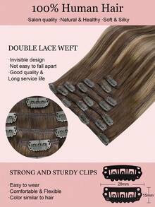 7 PIEZAS Extensiones de cabello con clip recto 100% cabello humano real de 14-24 pulgadas 115G Doble trama Extensiones de cabello con clip invisibles Cabello humano Remy natural para uso diario de mujeres y niñas - T4/26/4 - Ver 4