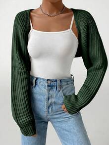 SHEIN PETITE 女款素色長袖休閒開襟衫 - 軍綠色 - 查看 8