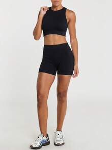 11SKNDS Sports Bra With Racerback Design Adjustable Straps Cross Back Cutout Detail High Impact Seamless Supportive Bra With Sweat-Wicking, Stretchy, Breathable, Buttery-Soft & Removable Cups, For Gym Workout Fitness Pilates Studio, Running, Training & Hy-Rox - Black - View 4