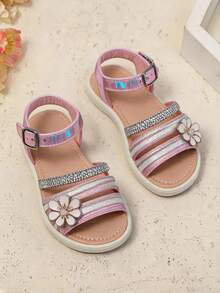 Sandalias para Niña y Hebilla Ajustable - Camel y rosa - Ver 3