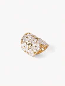 Opalesca 18K Gold Plated White Flower Exquisite Fashion Open Ring - Yellow Gold - View 10
