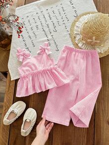Emery Rose Kids Emery Rose Kids 女童編織素色細肩帶上衣與長褲兩件套 - 粉色 - 查看 7