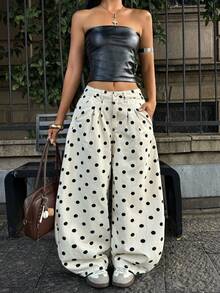 Coolane Women's Summer Fall Streetwear Going Out Casual Vintage Cotton Black Polka Dot Pattern Low Waist White Jeans Banana Harem Pants - Black and White - View 4