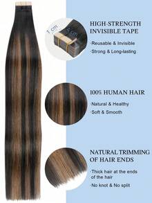 20PCS Straight Tape In Human Hair Extensions 100% Real Remy Human Hair 14-24inches Natural High Quality 50G/Pack For Salon Silky Seamless Invisible PU Tape In Hair Extensions - S1B/6/1B - View 3