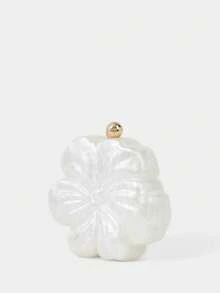 SHECARRY Ladies Fashionable Elegant Simple Flower Style Acrylic Clutch Bag Evening Bag Crossbody Bag, For Party, Prom, Club, Date, Birthday, Evening, Banquet - White - View 4