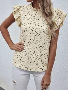 SHEIN LUNE Mock Neck Frill Trim Ruffle Blouse For New Year Clothes - Apricot - View 7
