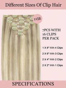 7 PIEZAS Extensiones de cabello con clip recto 100% cabello humano real de 14-24 pulgadas 115G Doble trama Extensiones de cabello con clip invisibles Cabello humano Remy natural para uso diario de mujeres y niñas - S17A/60A - Ver 3