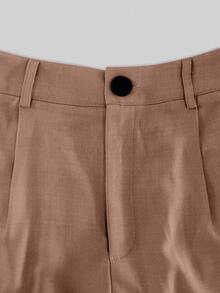 Balvessa Women's Solid Color Pocket Casual Versatile Daily Travel Blazer Shorts - Brown - View 7