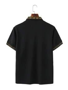 Manfinity Homme Men's Plus Size Polo Shirt With Geometric Pattern, Suitable For Dating, Vacation, Party, Beach, Daily Wear, Gathering, Outdoor Activities, Commuting, Street Style - Black - View 2
