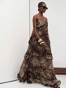 Aveloria Modichic European Style Brown Zebra Print Spaghetti Strap Dress Women Summer 2026 New Asymmetrical Ruffle Tiered For Vacation Night Out Sexy - Multicolor - View 3