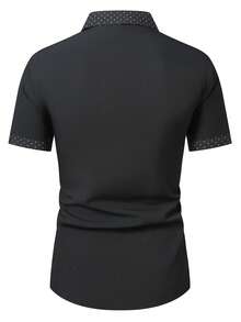 Manfinity Mode Men's Casual Patchwork Short Sleeve Shirt, Ceremony - Black - View 2