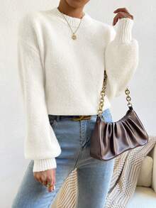 SHEIN Autumn/Winter Casual Versatile Solid Color Sweater - White - View 6