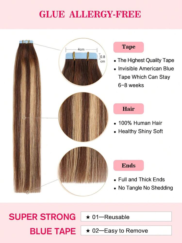 S4/27/T4 Balayge Tape In Hair Extensions 100% Remy Human Hair 12-24inches Straight Seamless Skin Weft Tape Hair Extensions 50g/Pack Tape In Hair Tape Ins Hair Extensions - S4/27 - View 5