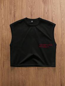 TOKVUE 街頭休閒風紅色標語3D刺繡白色寬鬆版型背心 - 黑色 - 查看 4