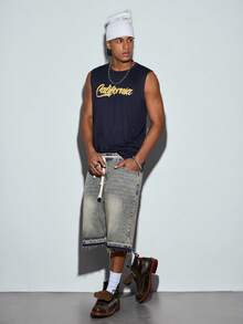 Modcrash Mud Yellow Washed Straight-Leg Cropped Jeans, With Frayed Hem Design, Featuring Distressed And Faded Effect, Vintage Casual Shorts - Mustard Yellow - View 3