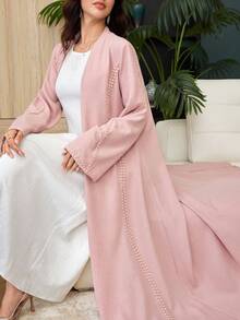 Al Najma 女款日常穿著蕾絲拼接紋理長袍 - 珊瑚粉 - 查看 6