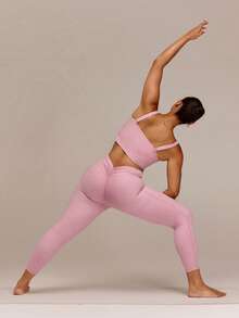 GLOWMODE 24'' Plus Size FeatherFit™-CloudBlend Ruched Waist Back Peakbum Invisible Butt Lifting Leggings Ballet Barre Studio Daily Casual - Pink - View 7