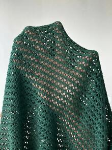 SHEIN EZwear 女款鏤空純色極簡針織上衣，適合度假穿著 - 水鴨藍 - 查看 8