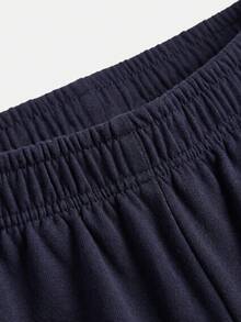 SHEIN Girlism Conjunto de 2 piezas para niña preadolescente, sudadera casual de calle con eslogan gráfico en inglés estilo Y2K y top tubo de punto ajustado de color liso, azul - Azul Marino - Ver 5