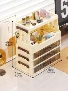 1-3 Layers Large Capacity Dust-Proof Cosmetic Storage Box With Drawers, Multi-Layer Makeup Display Stand Suitable For Skincare And Lipstick Collection, Portable Plastic Vanity Holder, Suitable For Bathroom Essentials ,Jewellery Box - cream - View 13