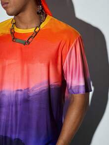 Modcrash Camiseta de manga corta de cuello redondo con estampado digital degradado de moda casual para hombres, camiseta deportiva, ajuste regular, tela elástica de punto, verano - Multicolor - Ver 6