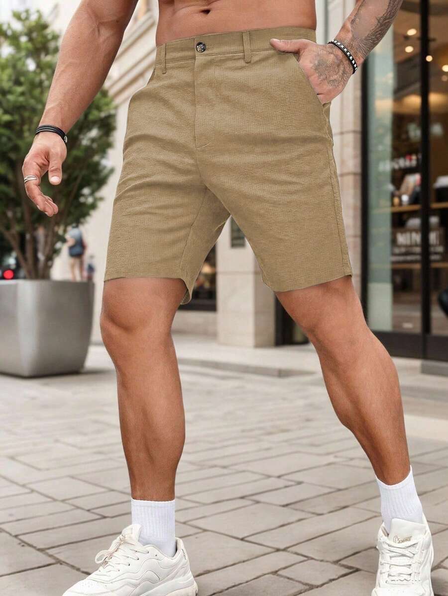 Manfinity Homme 男士夏季休閒百搭修身短褲 - 卡其色 - 查看 1