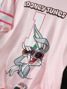 Flirla LOONEY TUNES X SHEIN 大尺碼女款圓領字母卡通印花休閒百搭日常短袖T恤 - 彩色 - 查看 5