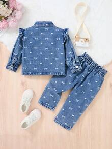 SHEIN 嬰兒休閒簡約印花牛仔套裝 - 中等水洗藍 - 查看 2