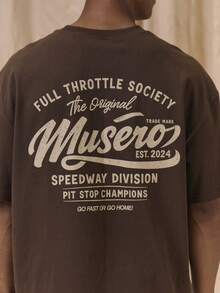 Musero 寬鬆版型背後印花「FULL THROTTLE SOCIETY」圓領T恤 春夏必備款 - 棕色 - 查看 2
