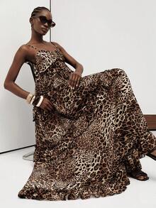 Aveloria Modichic European Style Brown Zebra Print Spaghetti Strap Dress Women Summer 2026 New Asymmetrical Ruffle Tiered For Vacation Night Out Sexy - Multicolor - View 1