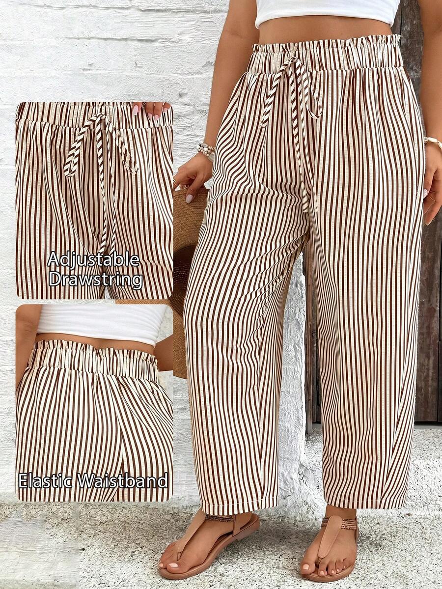 SHEIN PETITE CURVE 大码女式条纹休闲百搭日常裤