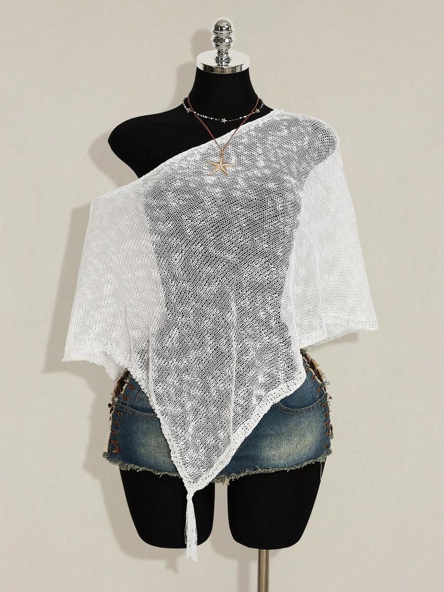 SHEIN ICON 夏季女款性感輕盈熱帶風白色鉤編度假海灘婚禮派對外出裝 - 白色 - 查看 1