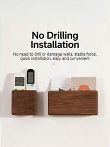 1PC Small Solid Wood No Drill Wall Mounted Storage Box Remote Control Holder Phone Charging Stand Natural Home Organizer For Living Room Trending Floating Shelves - multicolor - View 5