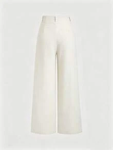 Sweetra Women's New Fashion Versatile Retro Elegant Color Woven Faux Linen Pleated Wide Leg Long Pants - White - View 2