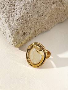 Opalesca Cincin Terbuka Geometris Berlapis Emas 18k, Perhiasan Asimetris Mewah Ringan Bergaya - Yellow Gold - View 4