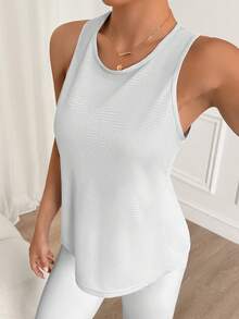 Easithlete Solid Color Twisted Back Split Sports Tank Top - White - View 4