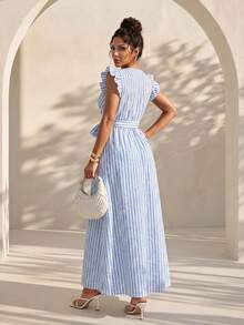 Structelle Women's V-Neck Striped Casual Daily Summer Long Dress - Multicolor - View 2