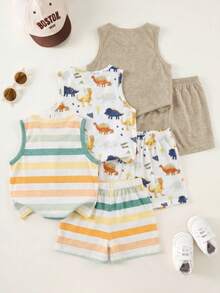 Baby Boy Casual Simple Tank Top 3pcs Set Suitable For Summer - Multicolor - View 2