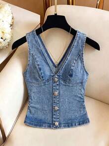 EMERY ROSE Women's Summer Casual Sleeveless Denim Top - Blue - View 4
